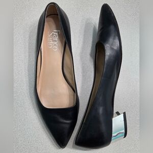 Franco Sarto Vincenza Black Low   Metallic Silver Heel –  Sz 7.5 Quiet Luxury